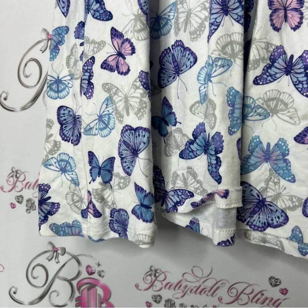 Pekkle dress blue Butterfly Patterned Kids Dress - White and Purple